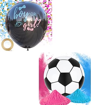 2Pcs 36 Large Gender Reveal Balloons with Pink and Blue Confetti,Gender Reveal Soccer Ball with Blue and Pink Powder