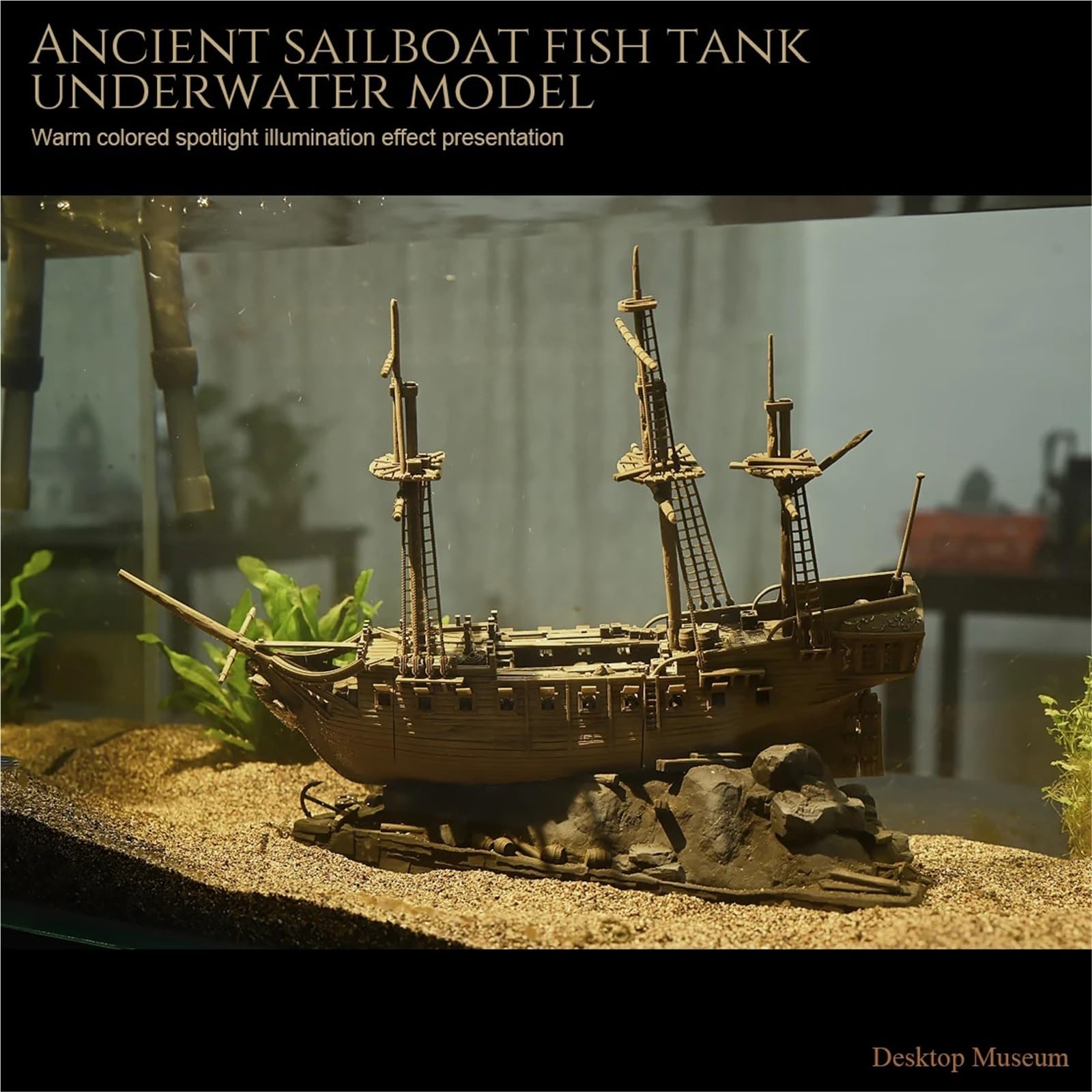Decorazioni per Acquario Decorazione for modello di habitat acquatico, barca a vela Ocean Exploration (lunghezza totale: 290 mm)