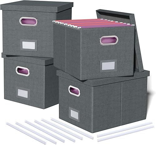 Vista 189 de Organizador de archivos en paquete de 2, caja archivadora portátil con tapa, compatible con carpetas tamaño carta/legal, organizador de documentos