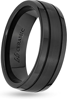 Black Ceramic Unisex Comfort Fit Mens Wedding Band or Fashion Ring - 6mm, 7mm & 8mm - Choice of Style