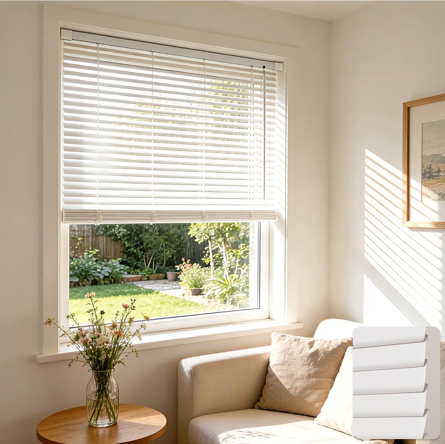 HESTIA No Drill Cordless Room Darkening Vinyl Mini Blinds, 1” L-Shaped PVC Slats Venetian Horizontal Blind Privacy Indoor Window Coverings for Bedroom, Bathroom and Kitchen, White, 36" W X 50" H