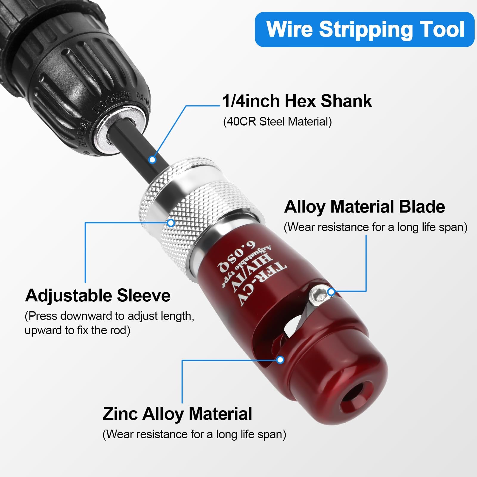 SUNJOYCO Wire Twister Tool for Drill, 2PCS Portable Electric Wire Stripping and Twisting Tool Set with 1/4in Hex Chuck