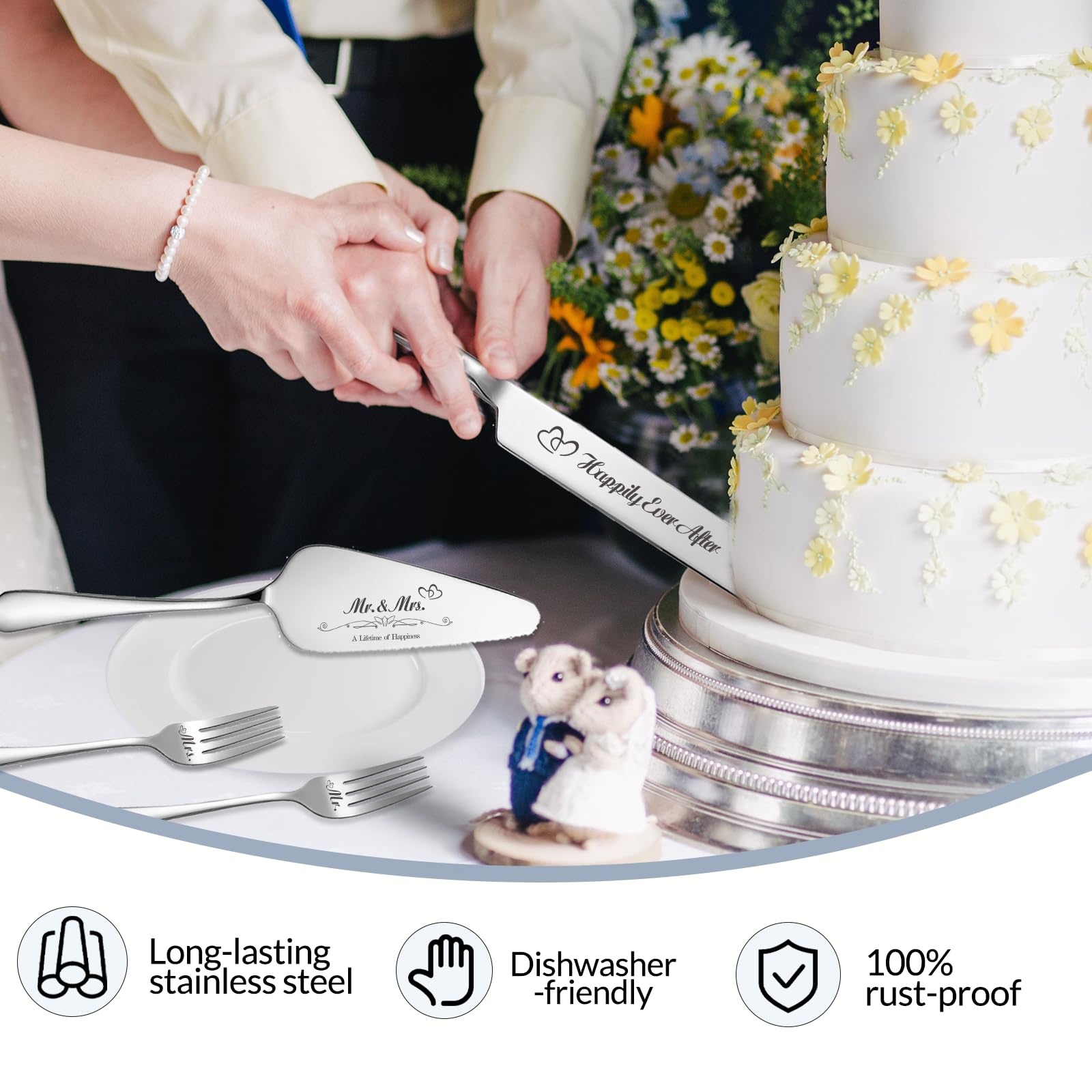 Personalized Wedding Cake Knife Set - Stainless Steel -4 Personalized Wedding Cake Knife Set - Stainless Steel -4