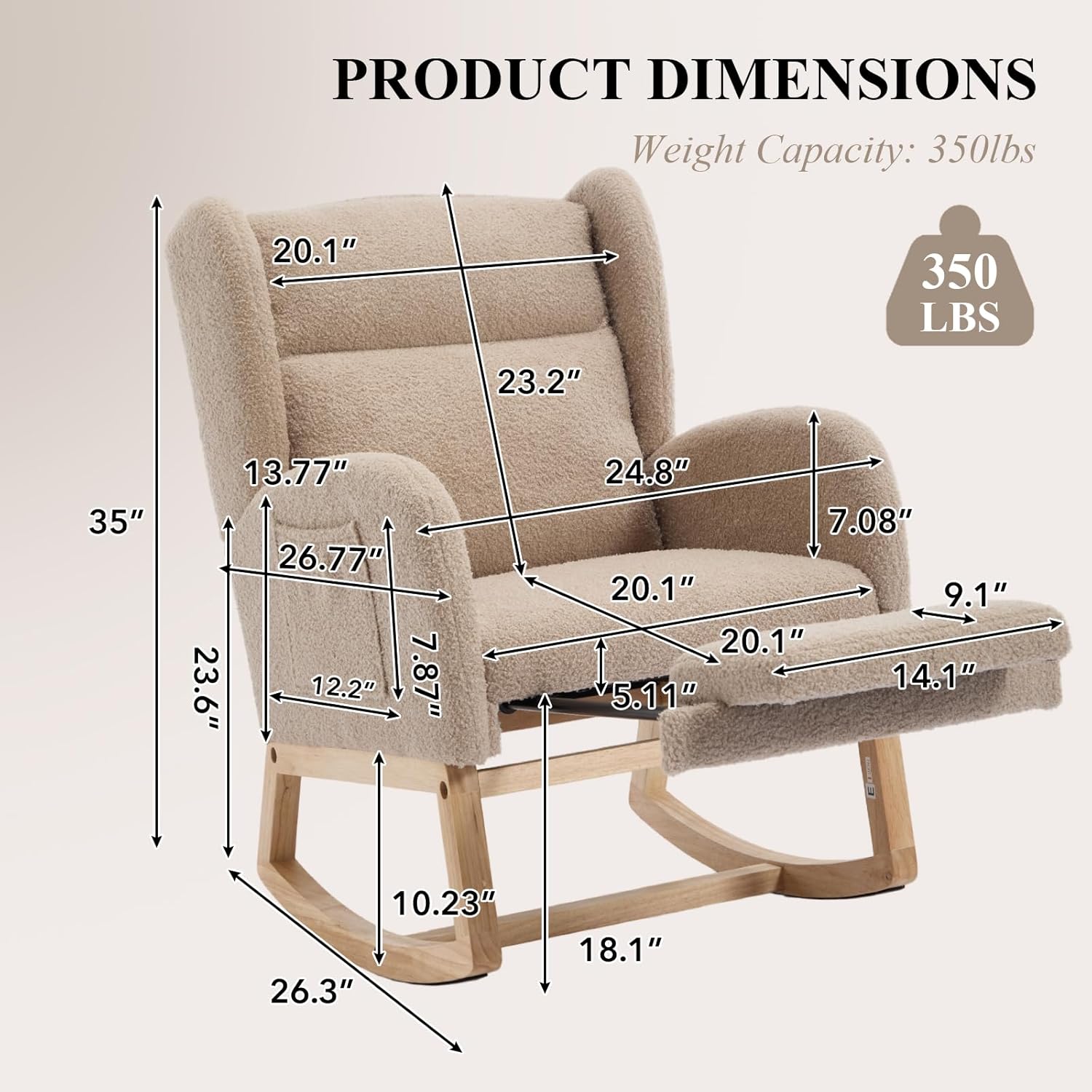 NIOIIKIT Nursery Rocking Chair with Footrest, Teddy Upholstered Glider Chair, Nursery Gliding Recliner with Side Pocket, Glider Rocker for Living Room (Brown Teddy) thumbnail