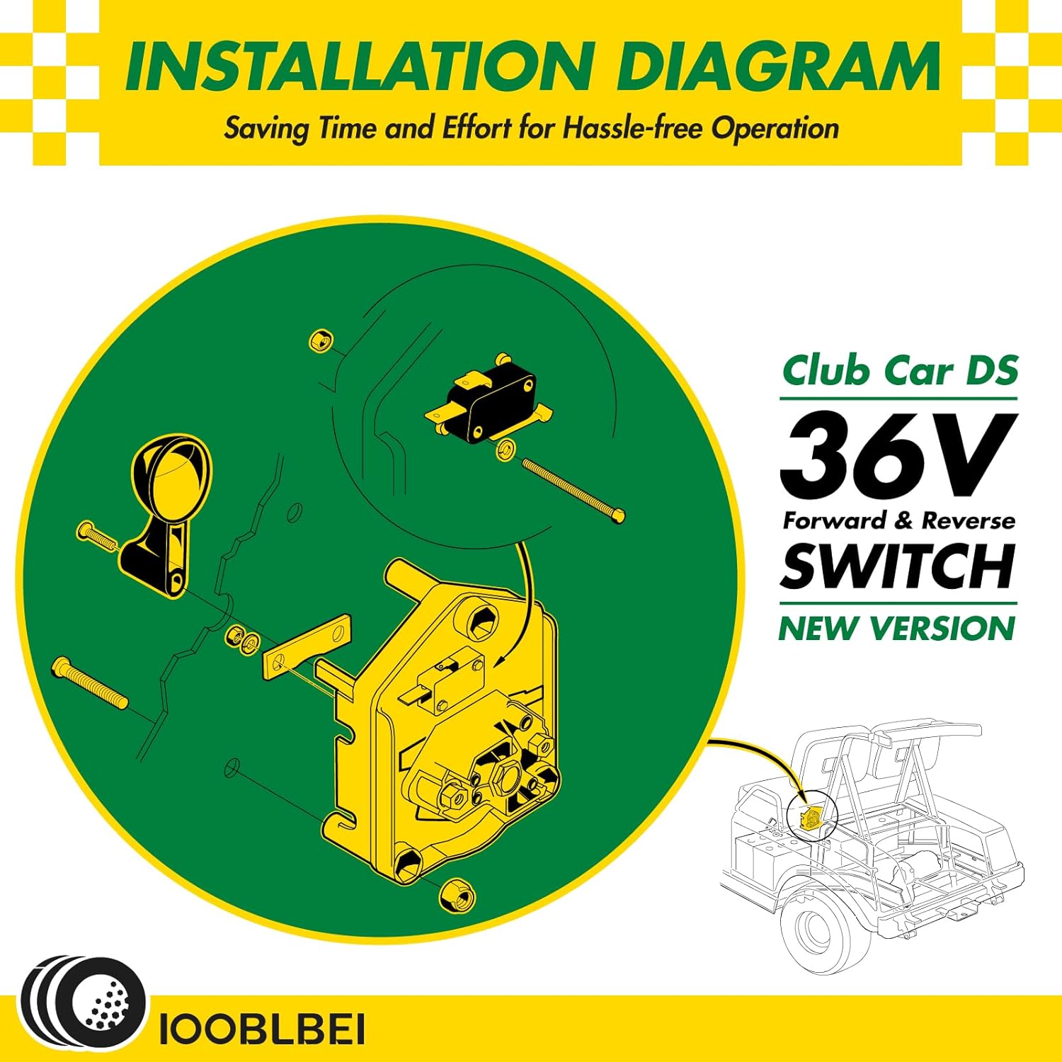 Golf Cart 36V Forward and Reverse Switch Assembly with Handle, Fits Club Car DS 1983-Up Gas&Electric Golf Carts, Replace Club Car DS Forward and Reverse Switch OEM# 101753003, 1011997