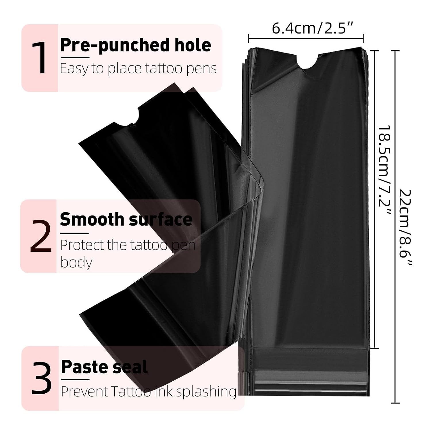 ATOMUS Tattoo Machine Covers with Self-adhesive Strip 100pcs 2.5×8.6 inch Sealable Tattoo Pen Covers Bags Sleeves for Cartridge Pen Tattoo Machine Tattoo Supplies & Accessories (Black)