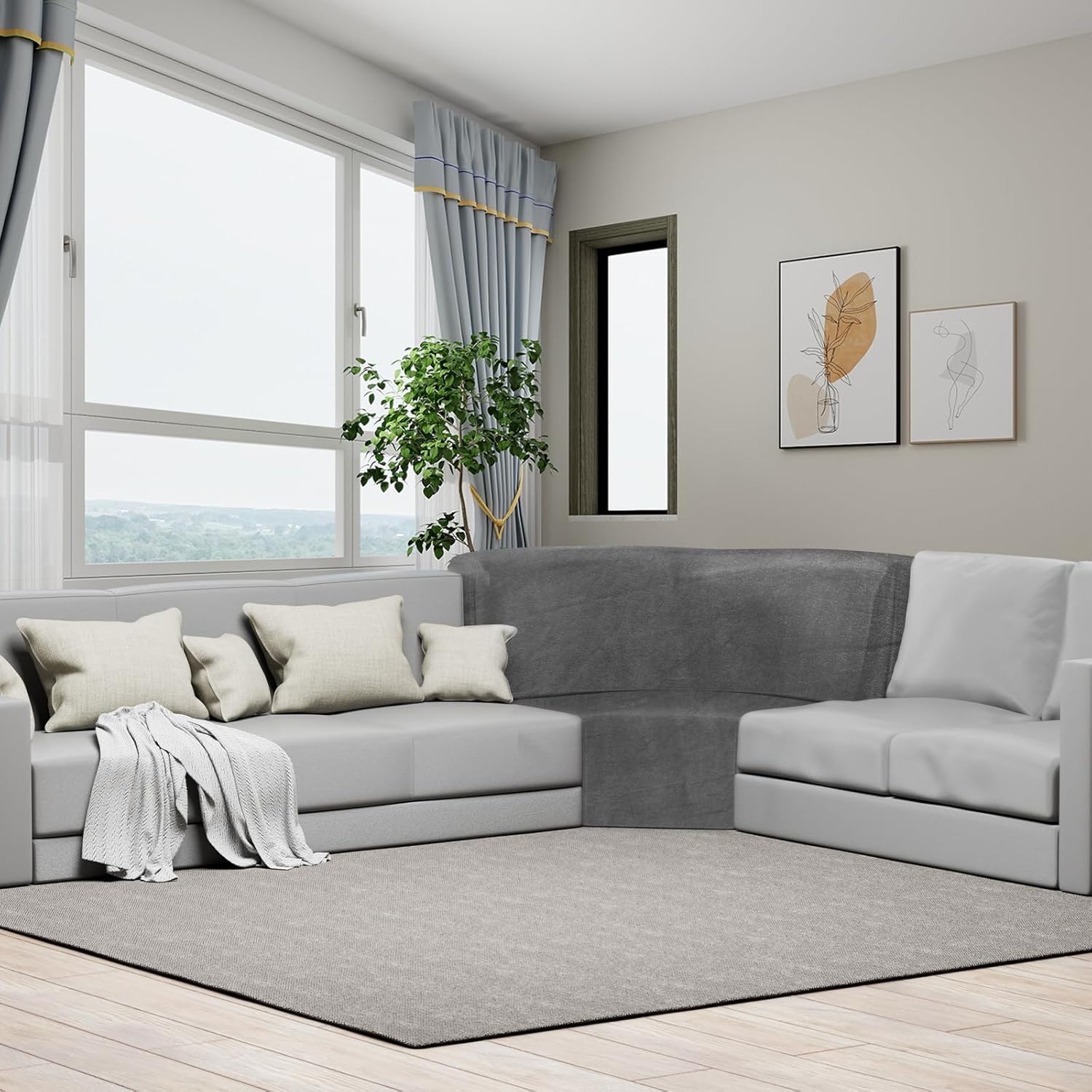 Corner Couch Cover, Stretch Velvet Corner Sofa Cover Furniture Protector Slipcover for L Shape Sectional Recliner Couch Reclining Sofa Additional Seat