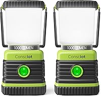 Consciot 1000LM LED Camping Lanterns (2-Pack) - Battery Powered, 4 Modes, Dimmable, IPX4 Waterproof for Emergencies, Hiking, Power Outages - Light Green