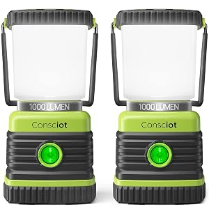 Consciot LED Battery Powered Camping Lantern 1000LM 4 Light Modes IPX4 Waterproof Portable Tent Flashlight for Power Outages