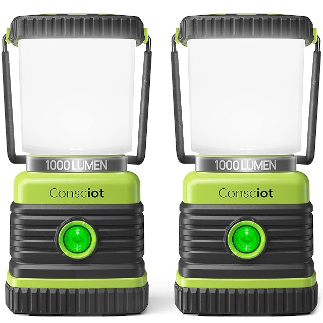 Consciot LED Battery Powered Camping Lantern 1000LM 4 Light Modes IPX4 Waterproof Portable Tent Flashlight for Power Outages