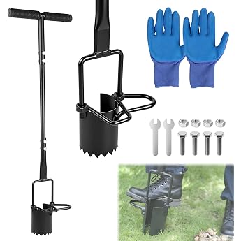 EXLECO Flower Bulb Planter 94 cm Handle Black With step rest and sawtooth edge planting aid for tulips digging garden tools