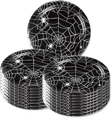 Platos de Halloween de tela de araña, suministros para fiestas, decoración de vajilla de papel desechable de Halloween, vajilla espeluznante negra, disponible en Yaxa Colombia