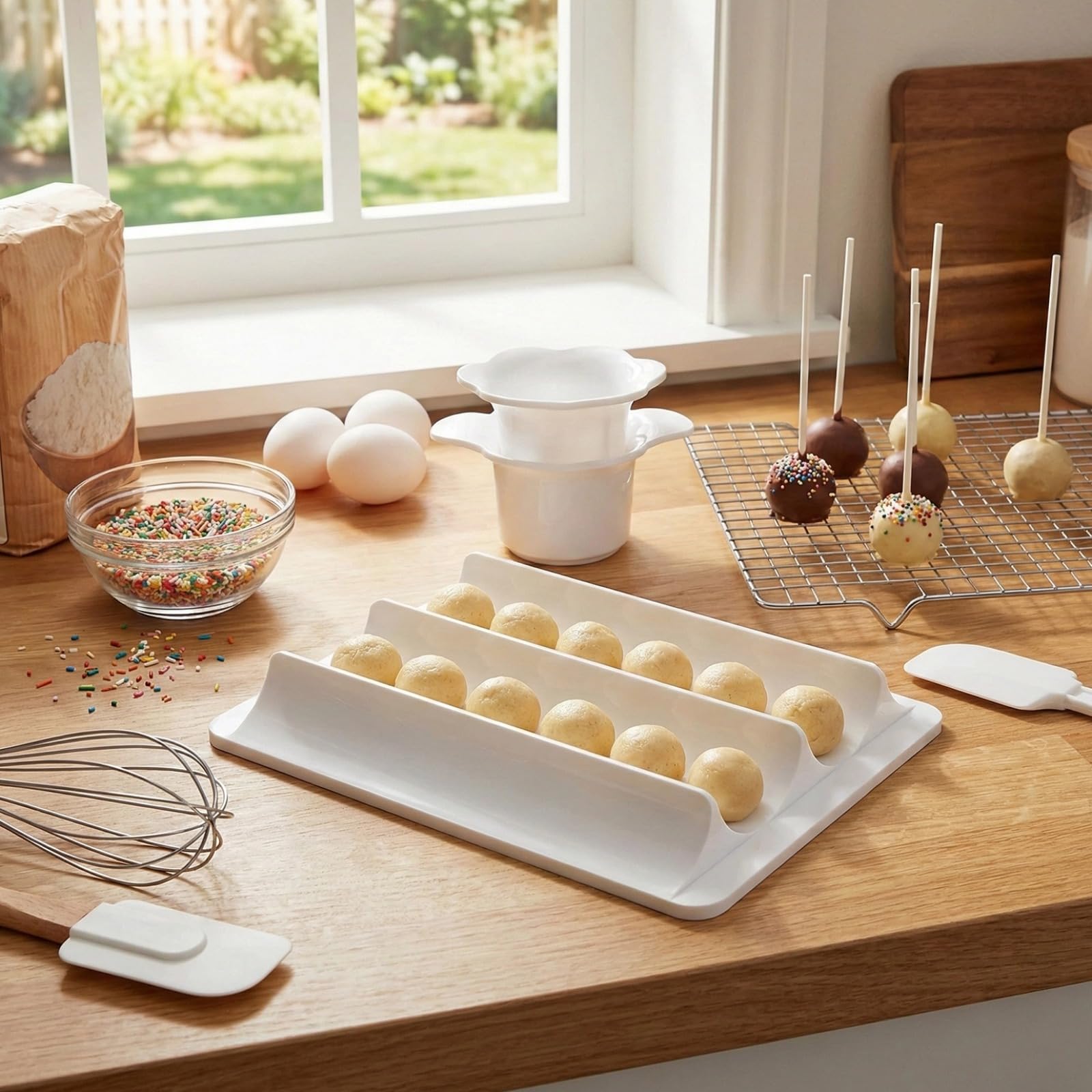 Ensemble de moules à cake pops avec plateau, emporte-pièce blanc en plastique et plateau à trois cavités, moule rond de 4,4 cm, plastique moulé pour pâtisserie, décoration et présentation