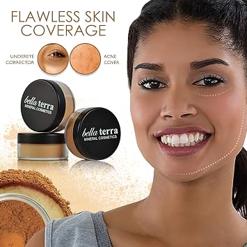 BellaTerra Cosmetics Mineral Powder Foundation Cafe | Deep Neutral Shade | Matte Mineral Makeup for Even-Toned Complexion and Long-Lasting, Comfortable Wear 9g