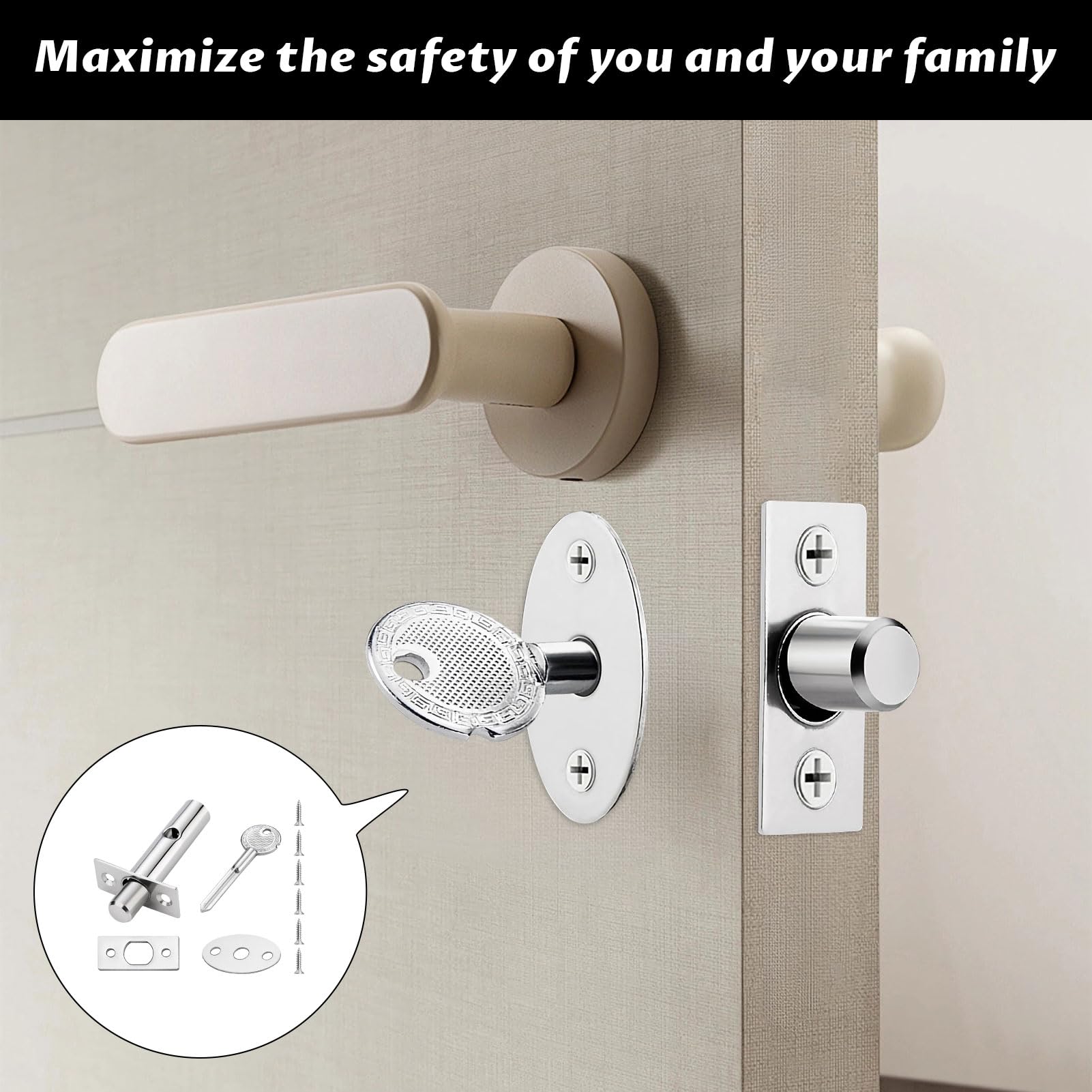 2 PCS Internal Door Lock with Keys,Door Bolts for Internal Doors,Anti-Theft Door Locks Internal,Security Deadbolt Door Lock with Silver Deadbolt for Internal Doors Windows - Image 4