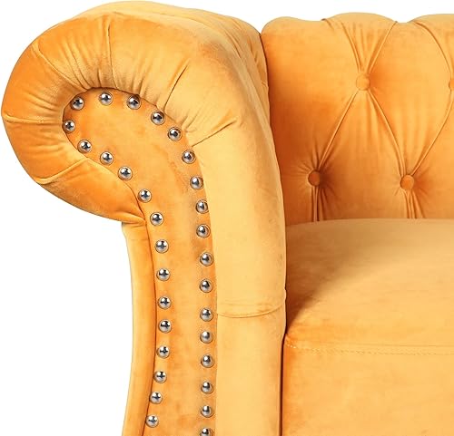 Miniatura 10 de RARZOE Sofá biplaza tradicional Chesterfield, moderno y vintage Chesterfield con botones capitoné de terciopelo con ribete de cabeza de clavo,