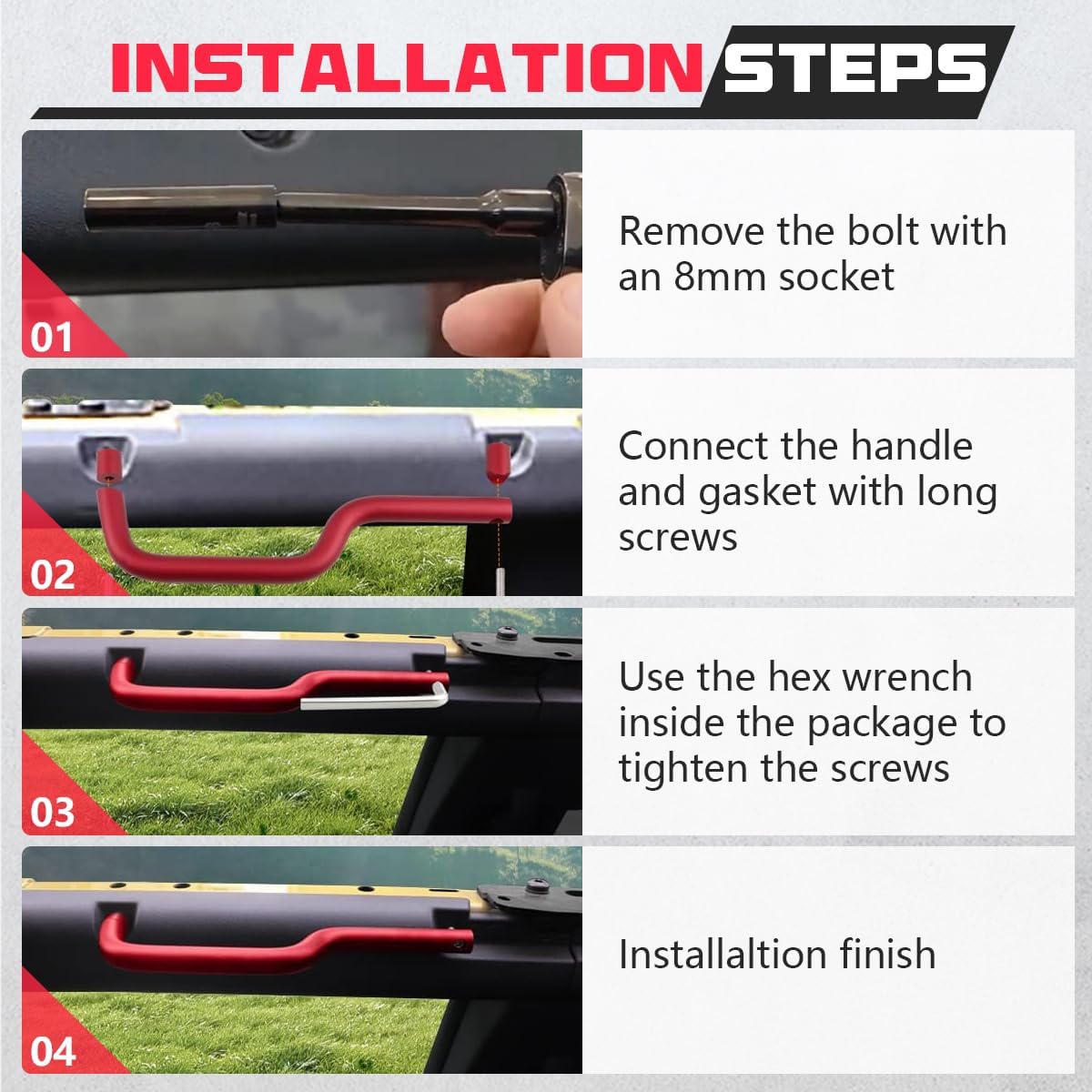 Front Roll Bar Grab Handles Aluminum Alloy Grip Handle Compatible with Ford Bronco 2021 2022 2023 2024 Front Seat 2/4 Door, Sturdy and Durable Grip Handles（Red 2PCS）