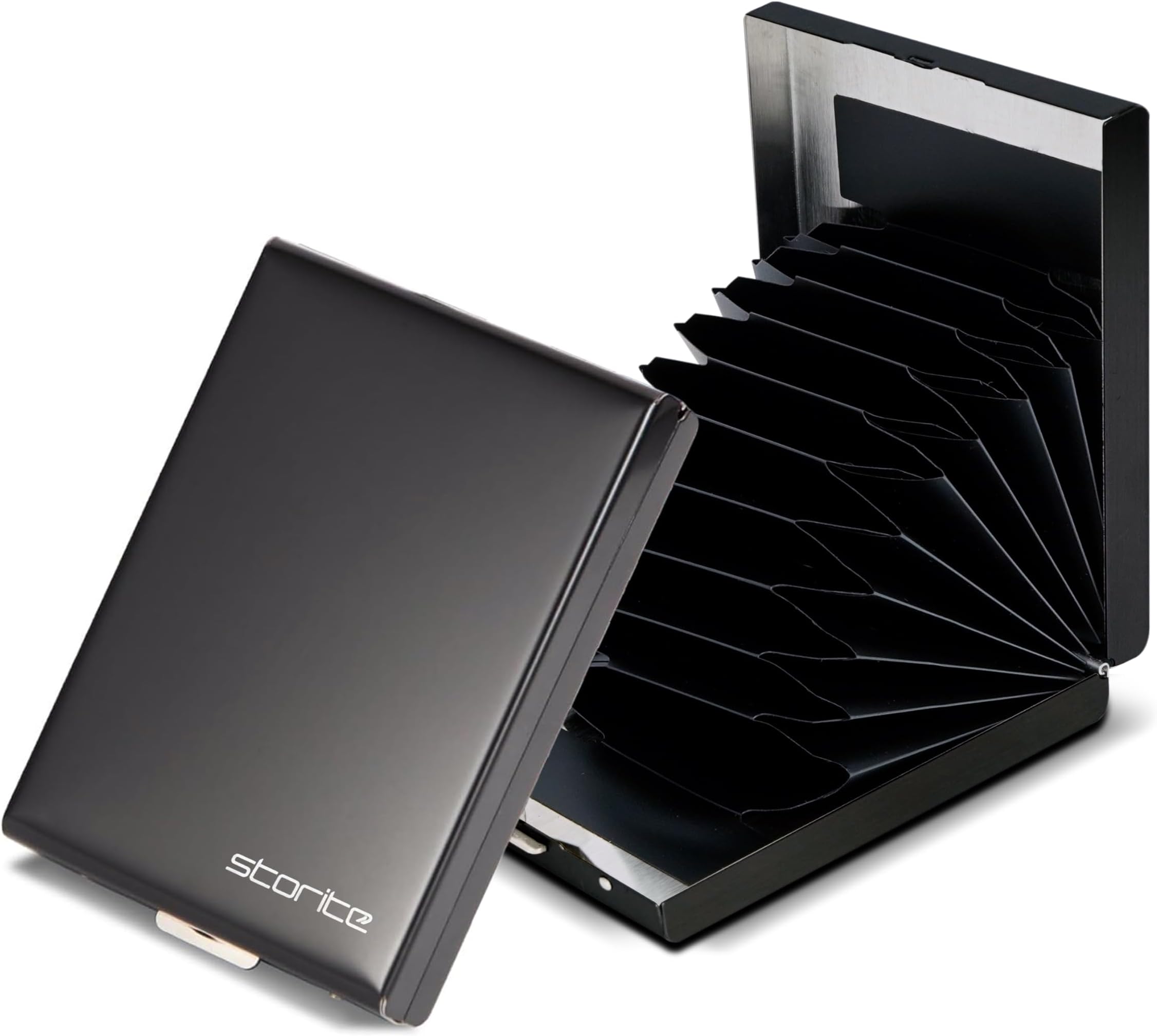 - Storite 10 Slot RFID Blocking Vertical Metal Slim Credit Debit ATM Card Holder Wallet for Men and Women (Black-9.5 x 6.6 x 1.9 CM)