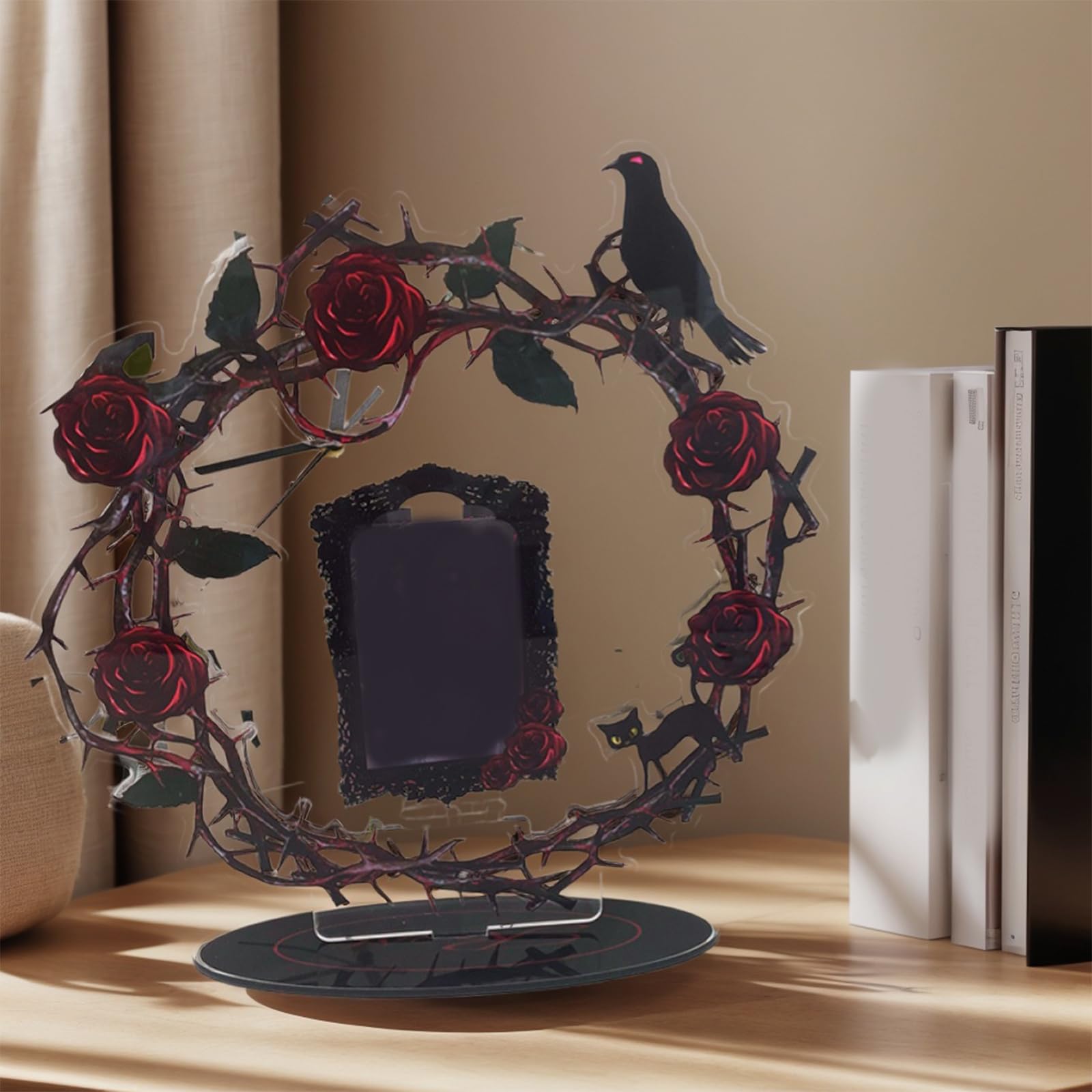 Cadre photo rotatif rose pour bureau - Support de carte acrylique - Texture acrylique - Convient pour la maison ou le bureau