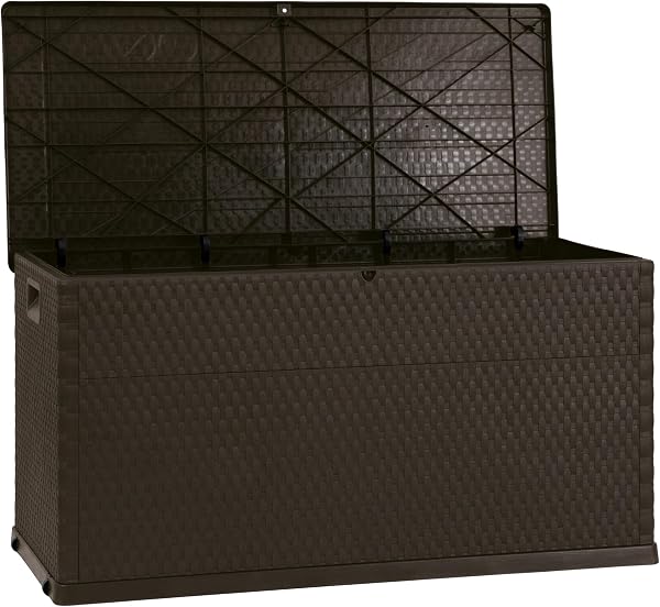 Toomax Multibox Rattan baule da 420L in plastica resistente effetto rattan, colore marrone, resistente ai raggi UV, dotato di foro per lucchetto, ideale per interni ed esterni - 2