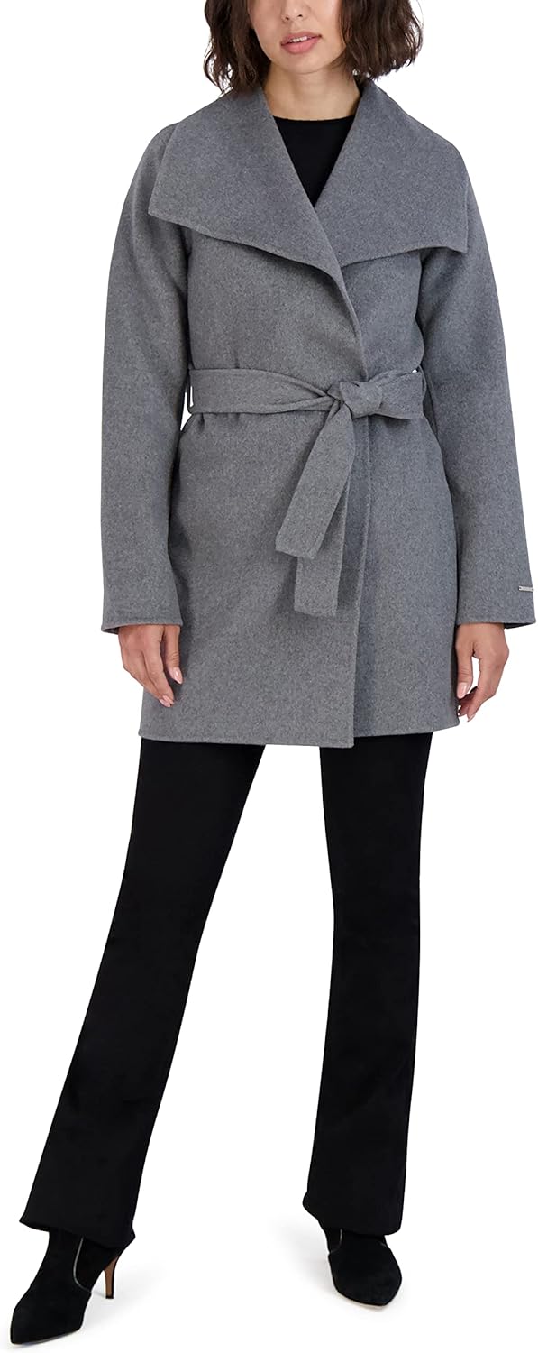 TAHARI Women's Ella Lightweight Double Face Wool Wrap Coat With Tie Belt - Image 6