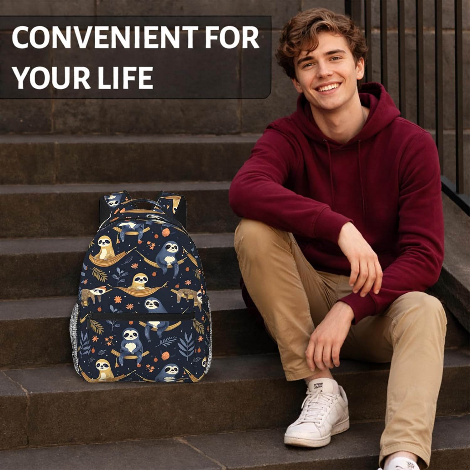 Cute Sloth Forest Backpack with Cushioned Straps for Laptop Tablet,11.4×5.9×15.7in,Animal Hammock Back Pack for Travel School,Multi-Pocket Storage Bookbag,Ideal Gifts for Teens Nature Lovers