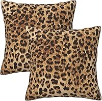 Tebjh Leopard Cheetah Print Pillow Covers 18x18 - Set of 2 Decorative Throw Pillow Cases for Couch, Bedroom, Living Room, Outdoor - Polyester Hidden Zipper