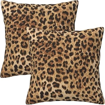 Leopard Print Throw Pillow Covers 18x18 Inch Set of 2 Modern Decorative Square Cushion Covers for Home Living Room Bedroom Bed Outdoor