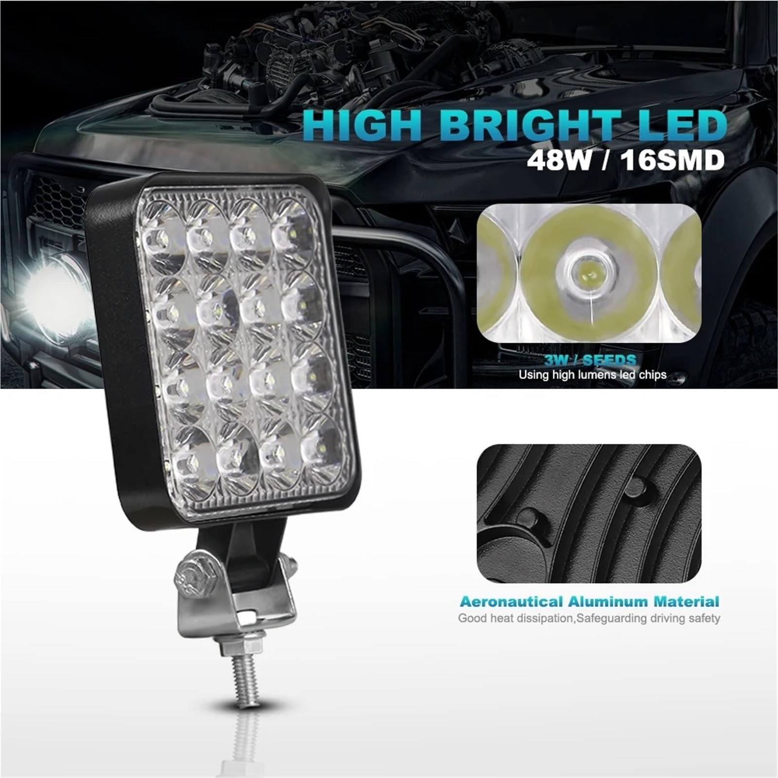 Faro Proiettore 48W LED Per Auto Barra Fari Bar Faro Da Lavoro MINI 16SMD Quadrato Rotondo Luce 12V Automatica Per Jeep Truck 4X4 SUV ATV Fari Delle Auto(10pc 48W squared)