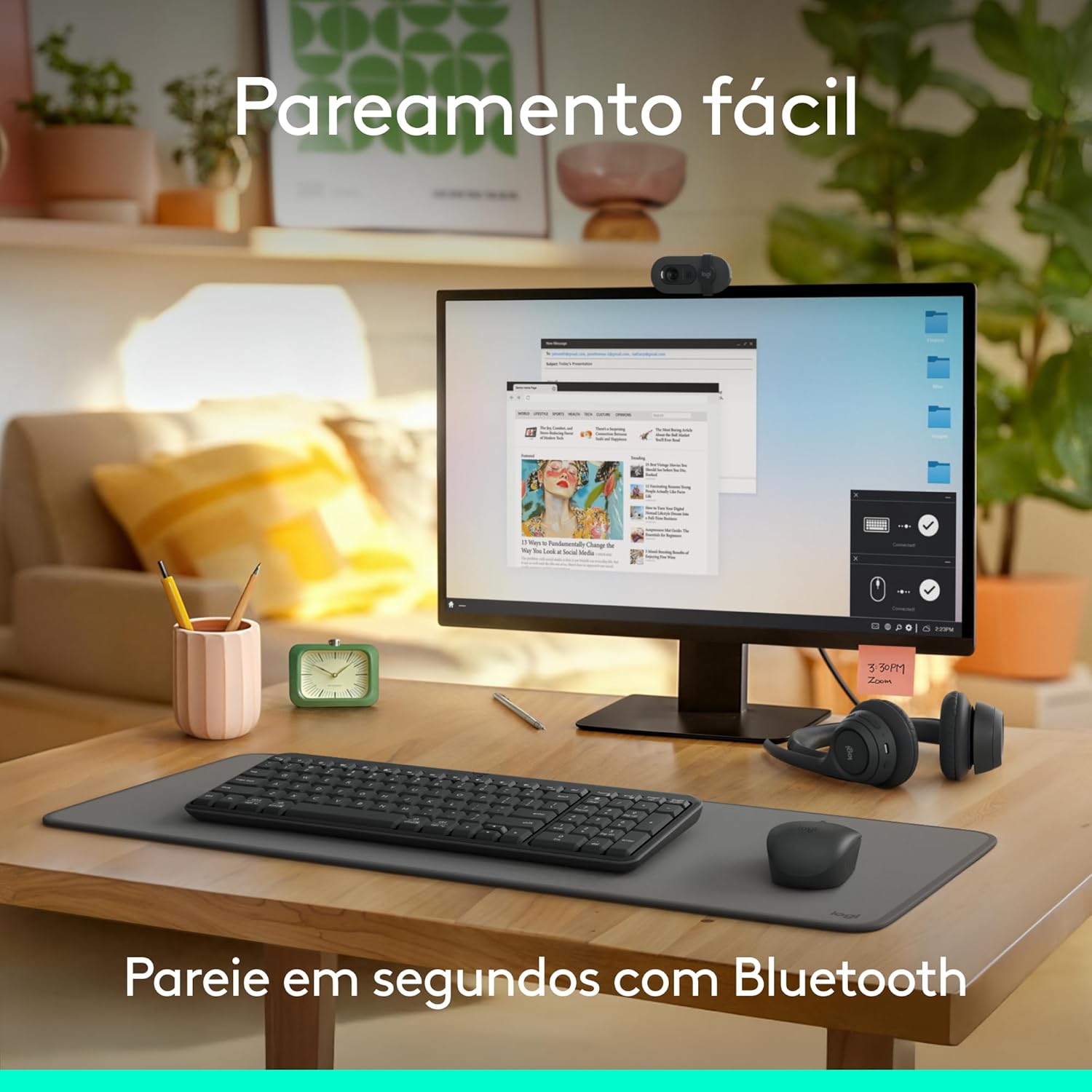 Combo Teclado e Mouse Sem Fio Logitech MK250 Bluetooth com Conectividade Rápida e Fácil, Design Compacto, Mouse Ambidestro, Layout ABNT2, Construção Durável, Compatível com PC e Mac - Grafite