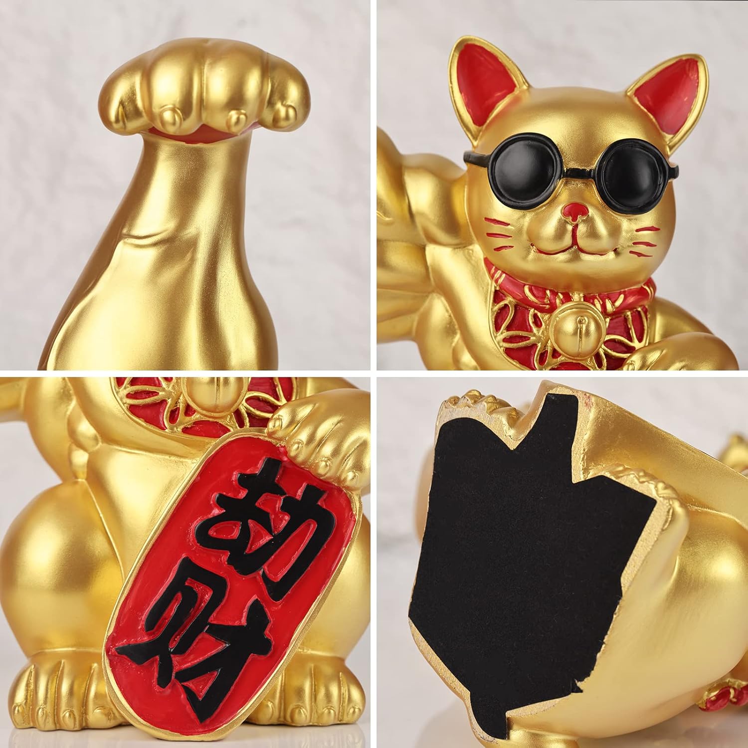 Fortune Large Arm Lucky Cat Statue,Money Cat Sculpture, Good Luck Decorations ,Cool Chinese Cat Waving Arm ,Suitable for Opening, Housewarming, Office, Home Decorative Ornaments,Fortune Friend(Gold,M)