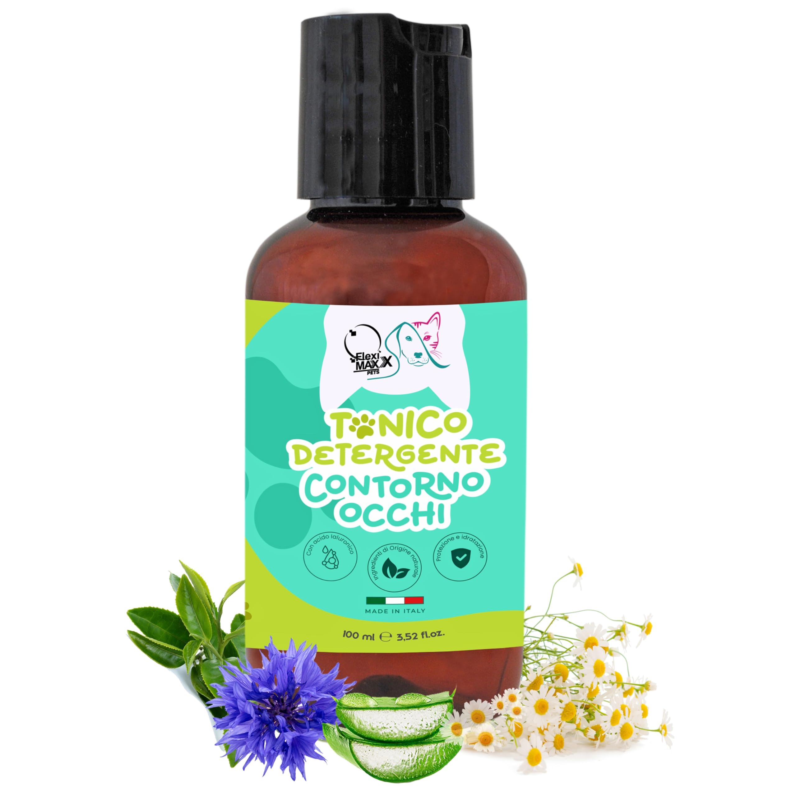 FLEXIMAXX PETSDOG EYE CLEANER for the Eye Contour cleans dogs' eyes - pretty eyes with Hyaluronic Acid and natural ingredients. Removes stains for dog care. 100 ml