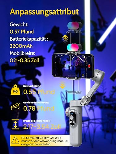 Miniatura 6 de Estabilizador de cardán para smartphone, juego de luces magnéticas RGB, pantalla OLED, rueda de enfoque de luz LED, estabilizador profesional de 3