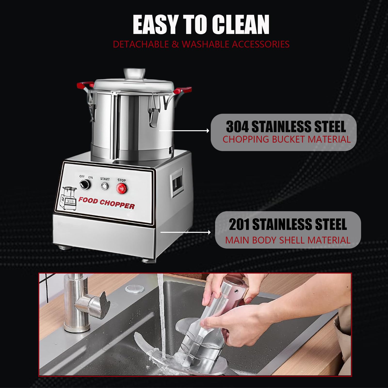 Robot da Cucina Professionale con capacità 5L/7L/10L/15L - Tritatutto Elettrico 1400W in Acciaio Inox 201, Multifunzione per Bar, Ristoranti e attività di Ristorazione Collettiva 5L