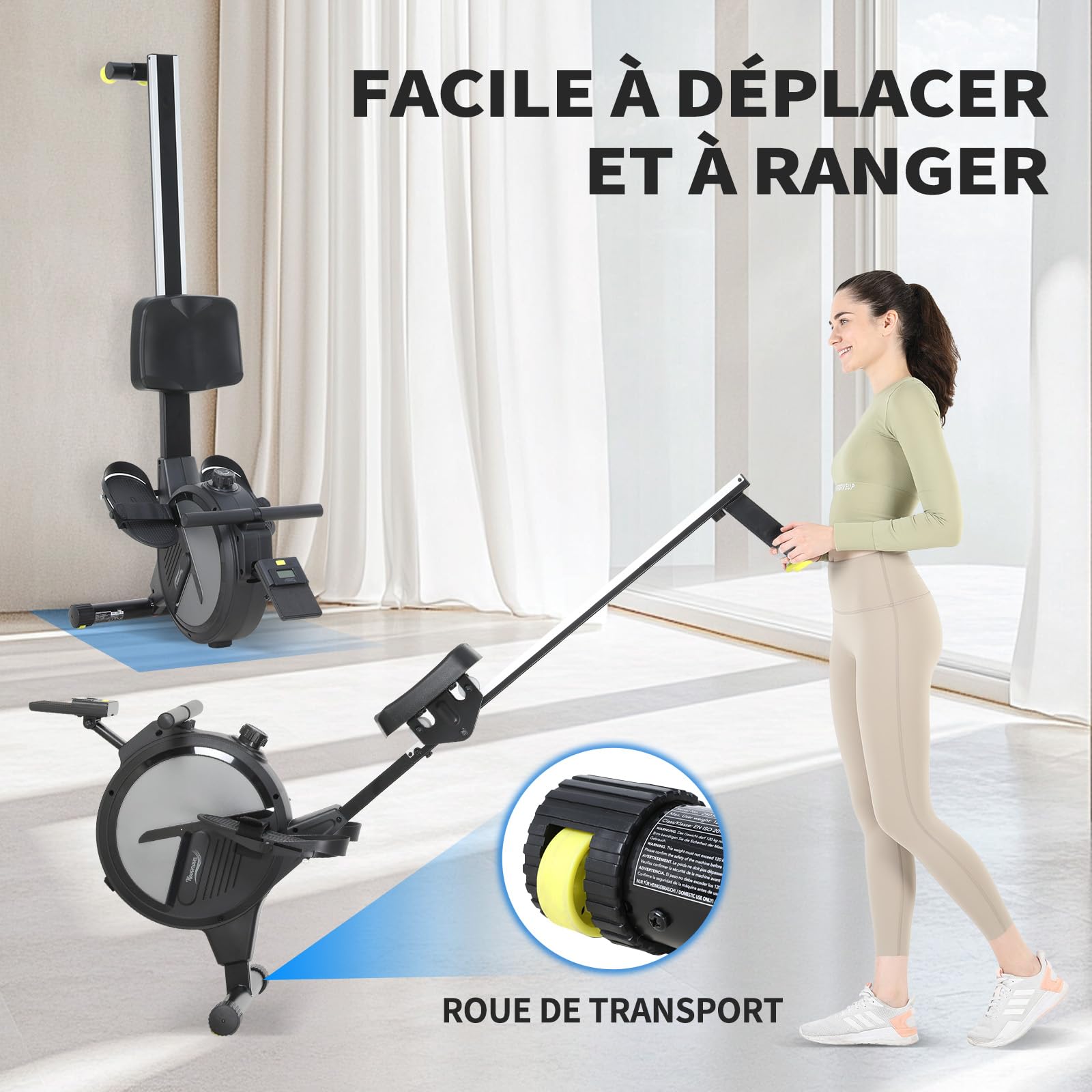 Rameur d'Appartement à 16 Niveaux de Résistance Magnétique, Rameurs Silencieux Glissière Lisse, Rameurs Appartement Magnétique Ecran LCD, Rameur Musculation Fitness, Rowing Machine Bureau