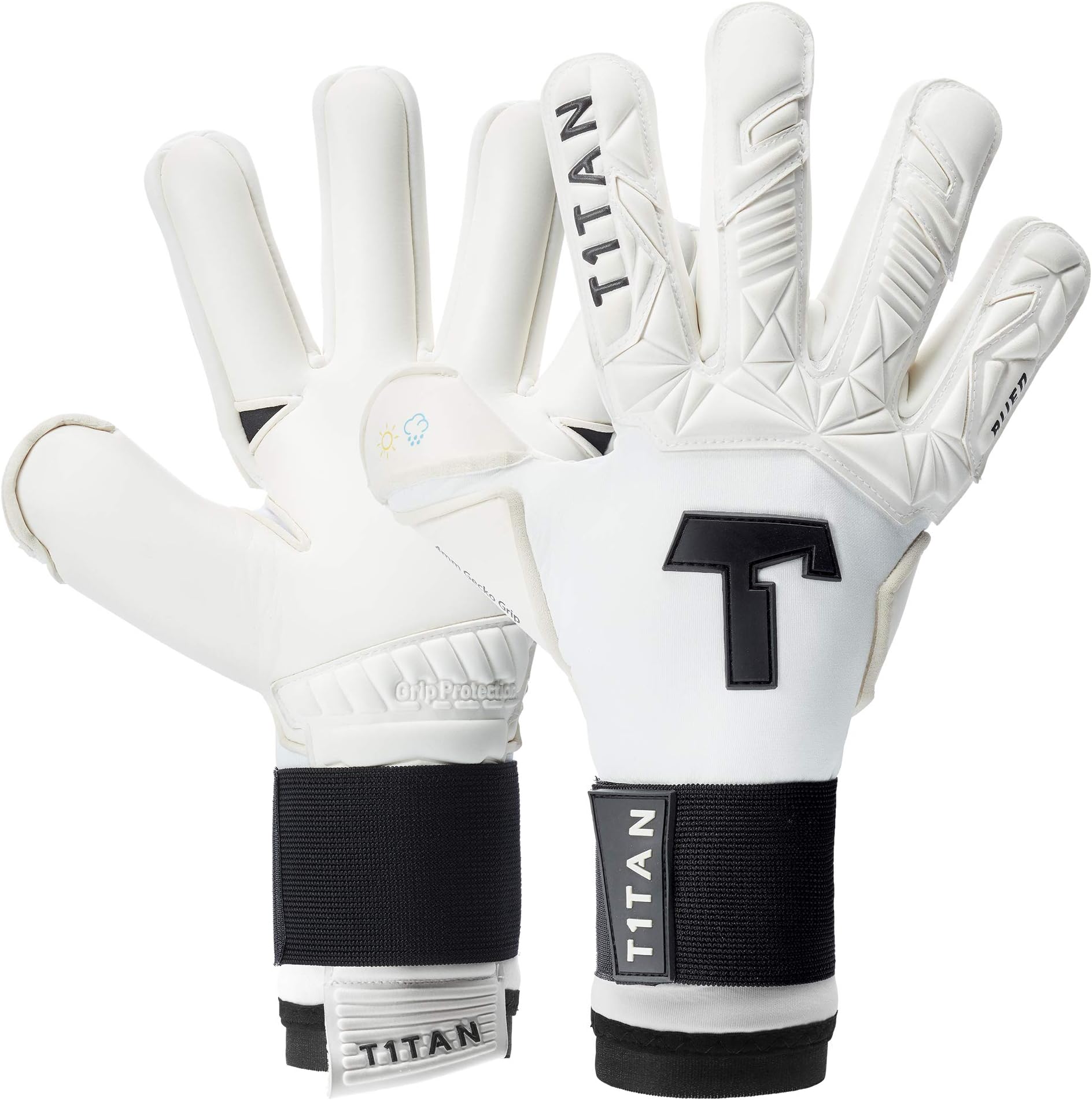 T1TAN Alien white-out goalkeeper gloves men - Pro goalie gloves for adults with negative cut & 4mm Gecko Grip - size 6