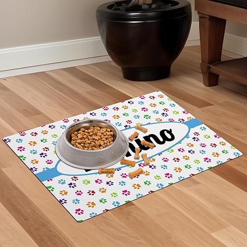 Miniatura 5 de Alfombrillas personalizadas de piel sintética para comida y agua, antideslizante e impermeable para nombrefoto, tapete personalizado para