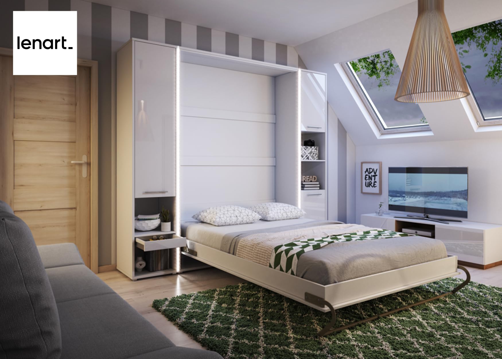 Lenart Schrankbett - Wandbett Concept Pro CP02 120x200 cm - Schrankklappbett Vertical - Schrank mit integriertem Klappbett - Funktionsbett (Weiß Matt)