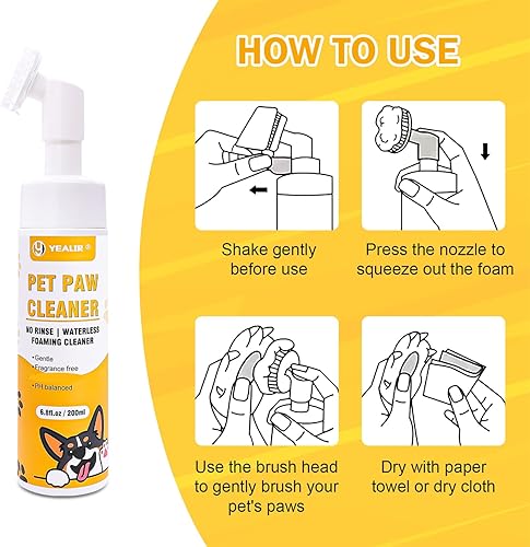 Miniatura 2 de YEALIR Espuma limpiadora de patas sin enjuague, champú para perros sin agua con limpiador de silicona mejorado y toalla absorbente de microfibra,