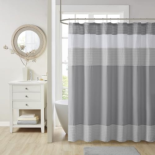 Comfort Spaces Windsor - Cortinas de baño con diseño de volantes y diseño moderno y elegante de microfibra, 72 x 72 pulgadas, color gris
