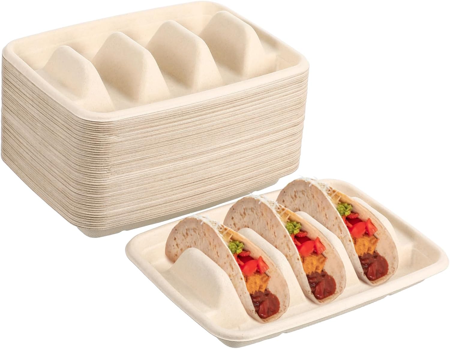 Mikinona 50pcs Taco Party Supplies Disposable Taco Trays Snack Trays Dividers Plates for Party