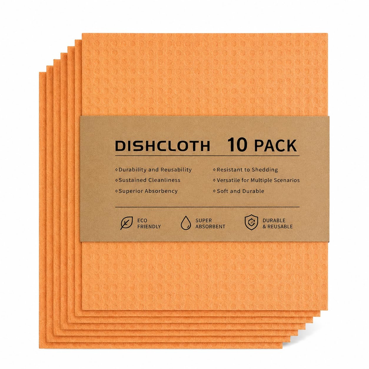 LikGuest Swedish Dishcloths 10 Pack, Reusable Cleaning Cloths, Orange