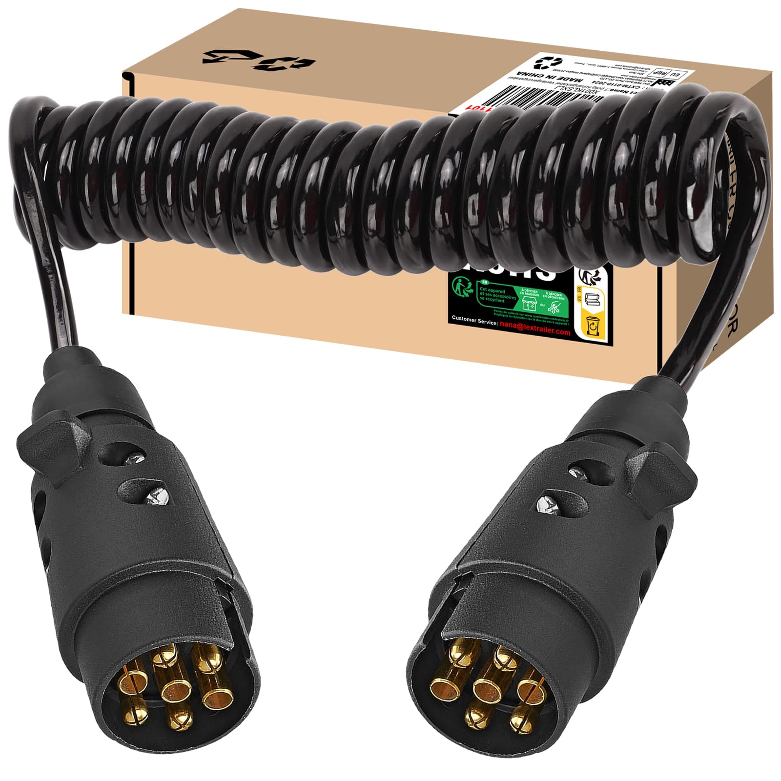 Rallonge Remorque 7 Broches, Câble de Remorque 7 Broches, Câble de Rallonge 2.3 Mètres, Cable Remorque 7 Broches, Câble Universel pour Remorque/Véhicule Utilitaire/Caravane (Câble 7 Broches 2.3m)