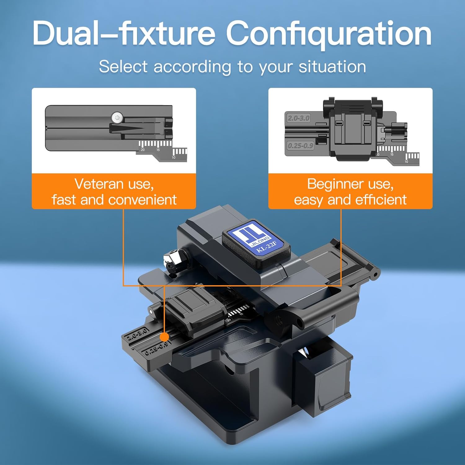 Optic Fiber Cleaver JILONG KL-22F FTTH Cutter 48,000 Cleaves with Two Fixture Holders, Work with Fiber Optic Fusion Splicer