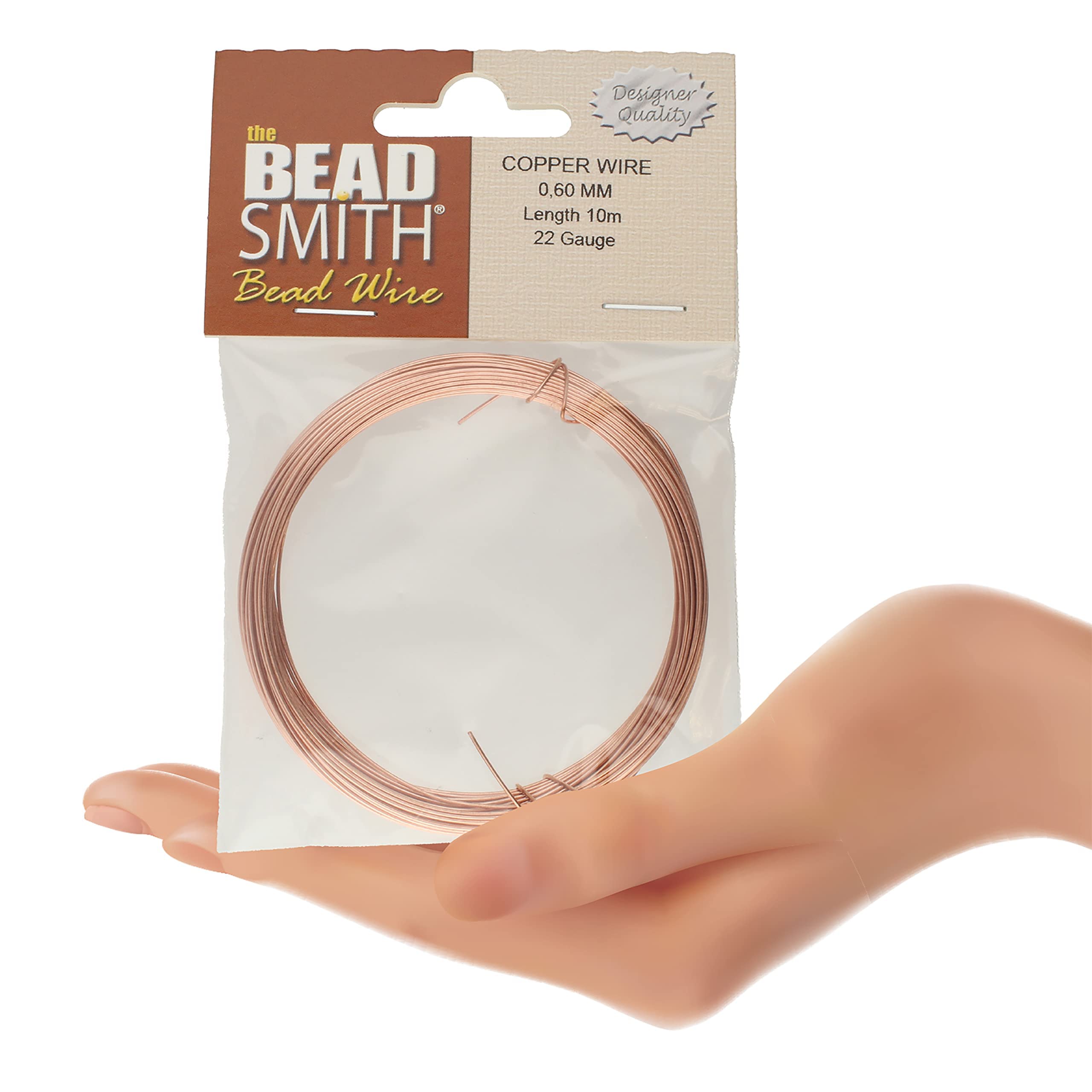 The Beadsmith Fil de bijouterie allemand - 0,6 mm de diamètre, calibre 22, bobine de 10 m - 100 % cuivre - Fil utilisé pour la fabrication de bijoux