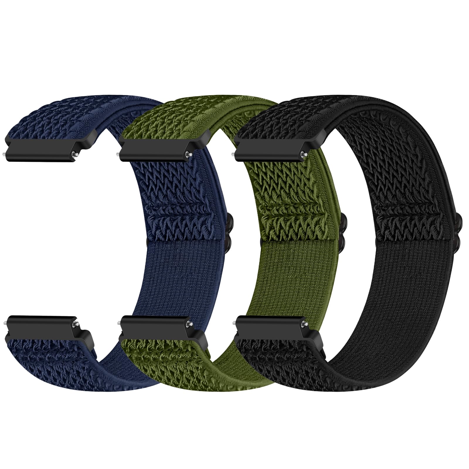 Yunshare Quick Release Watch Strap 18mm 19mm 20mm 22mm 24mm, Elastic Nylon Watch Bands Women Men for Samsung/Garmin/Fossil/Amazfit/Huawei/COROS/Xiaomi Replacement Wristband, 3pcs — view 13
