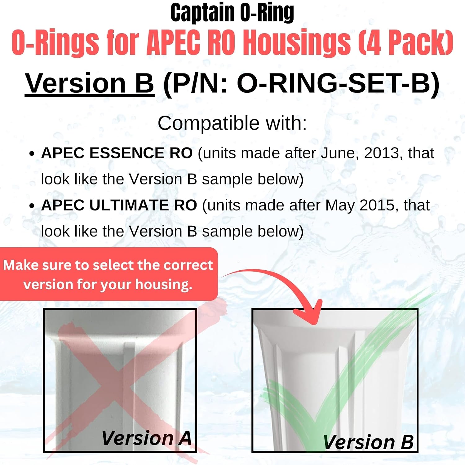 Captain O-Ring – Replacement 3.5” O-Rings for APEC Essence, Ultimate Reverse Osmosis RO Water Filter Housings (4 Pack) (Version B (O-Ring-Set-B))