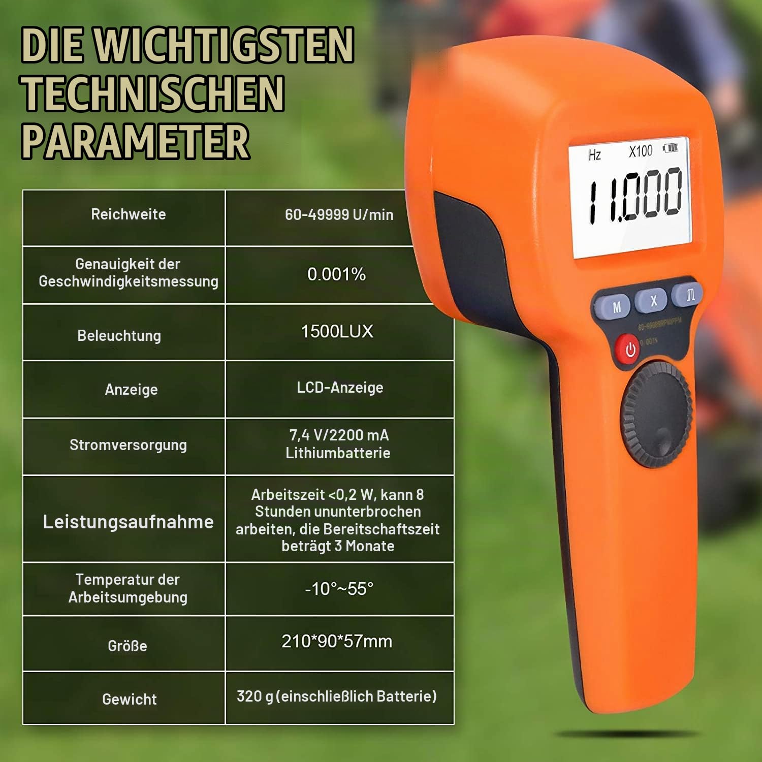 Stroboskop Drehzahlmesser 60-99.999U/min, Kethvoz Geschwindigkeitsmessgerät