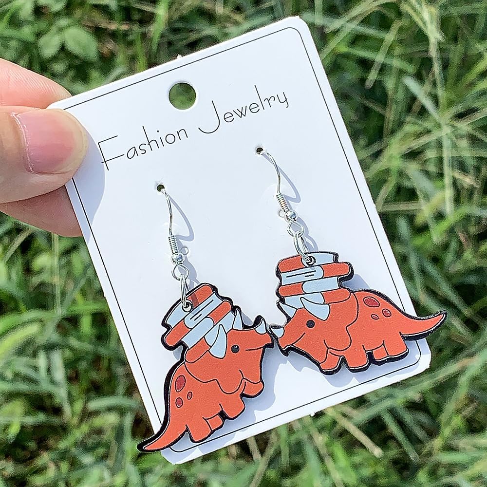 Funny Dinosaur Dangle Earrings for Women Cute Animal Cartoon Book Dinosaur Earrings Teachers' Day First Day of School Gifts