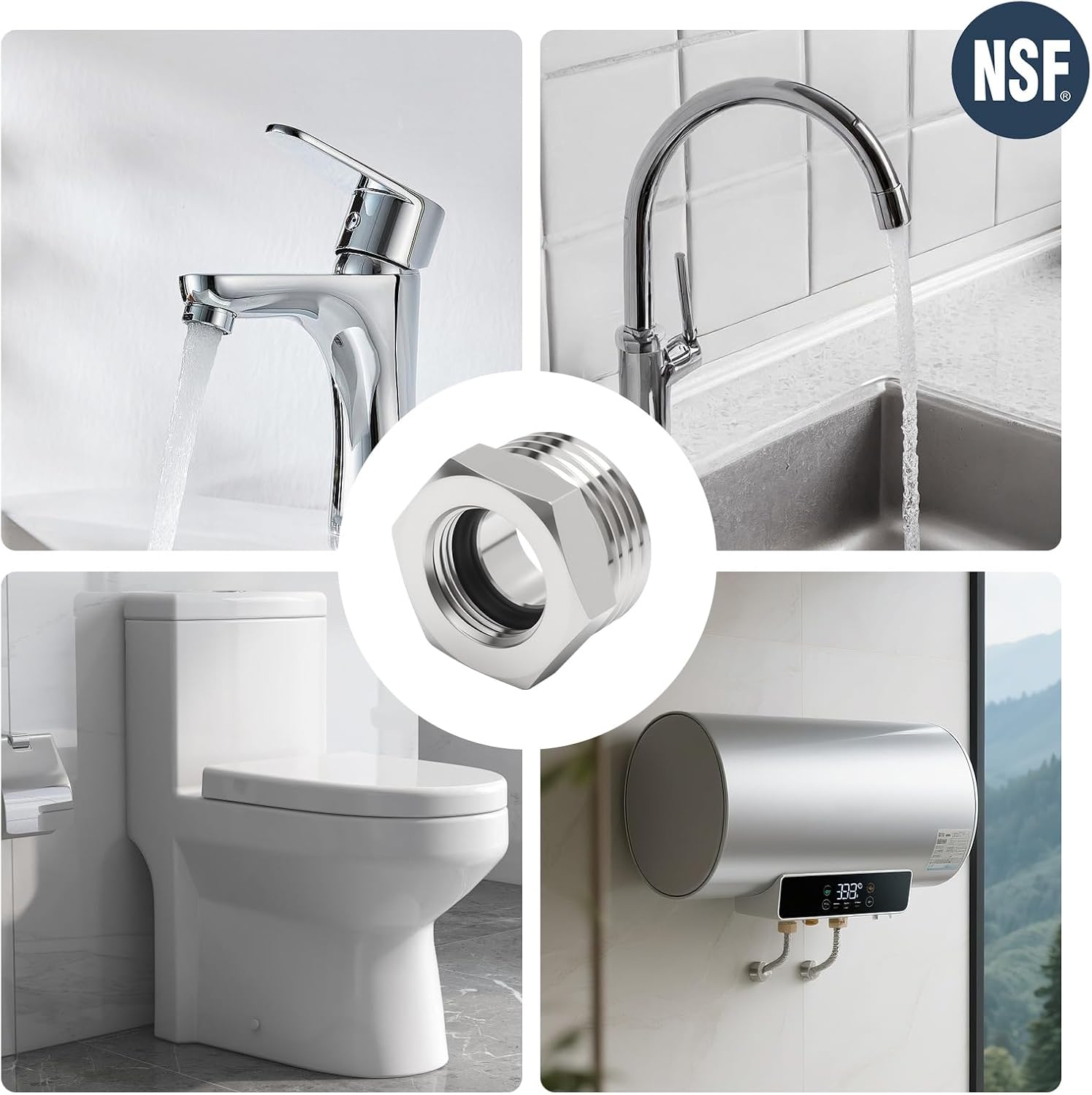1/2” G Male to 3/8” Compression Female Thread Bushing Pipe Fitting Lead-Free Brass Reducer Faucet Adapter for Kitchen Bathroom Water Supply Hose Stop Valve Pipe Connector Nickel Plated 4PCS